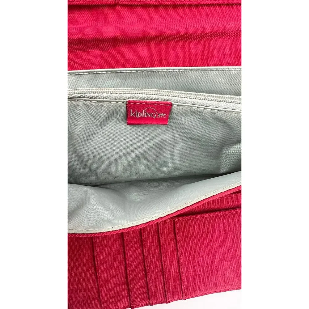 Kipling Brownie Nylon Long Travel Wallet Clutch Organizer Red Purse